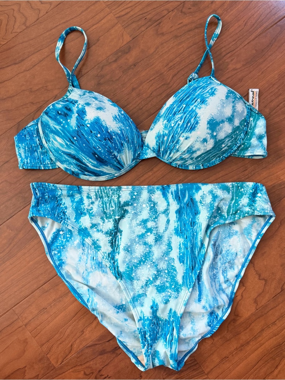 Vintage 90s Newport News Bikini Swim Set Size 16 Blue White 2 Pc Colorful Y2K